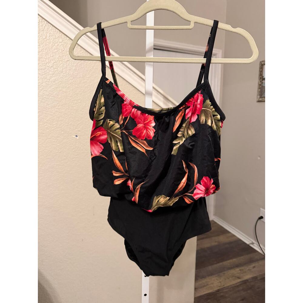Sirena Vintage Black Floral One Piece Bathing Suit Size 10